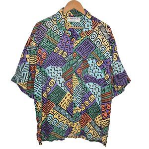 Vintage JumpSport by Jump Men Button Up Shirt 80s Abstract Geo Pattern M